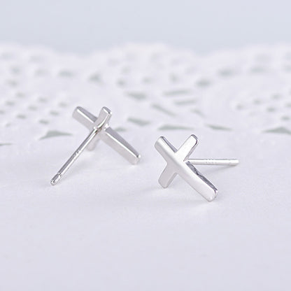 S925 sterling silver earrings fashionable earrings for women smooth cross earrings